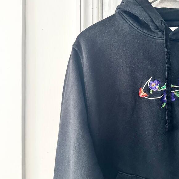 Nike Black Logo Twist Embroidered Floral Swoosh Hoodie Sweatshirt Women Small - Picture 4 of 13
